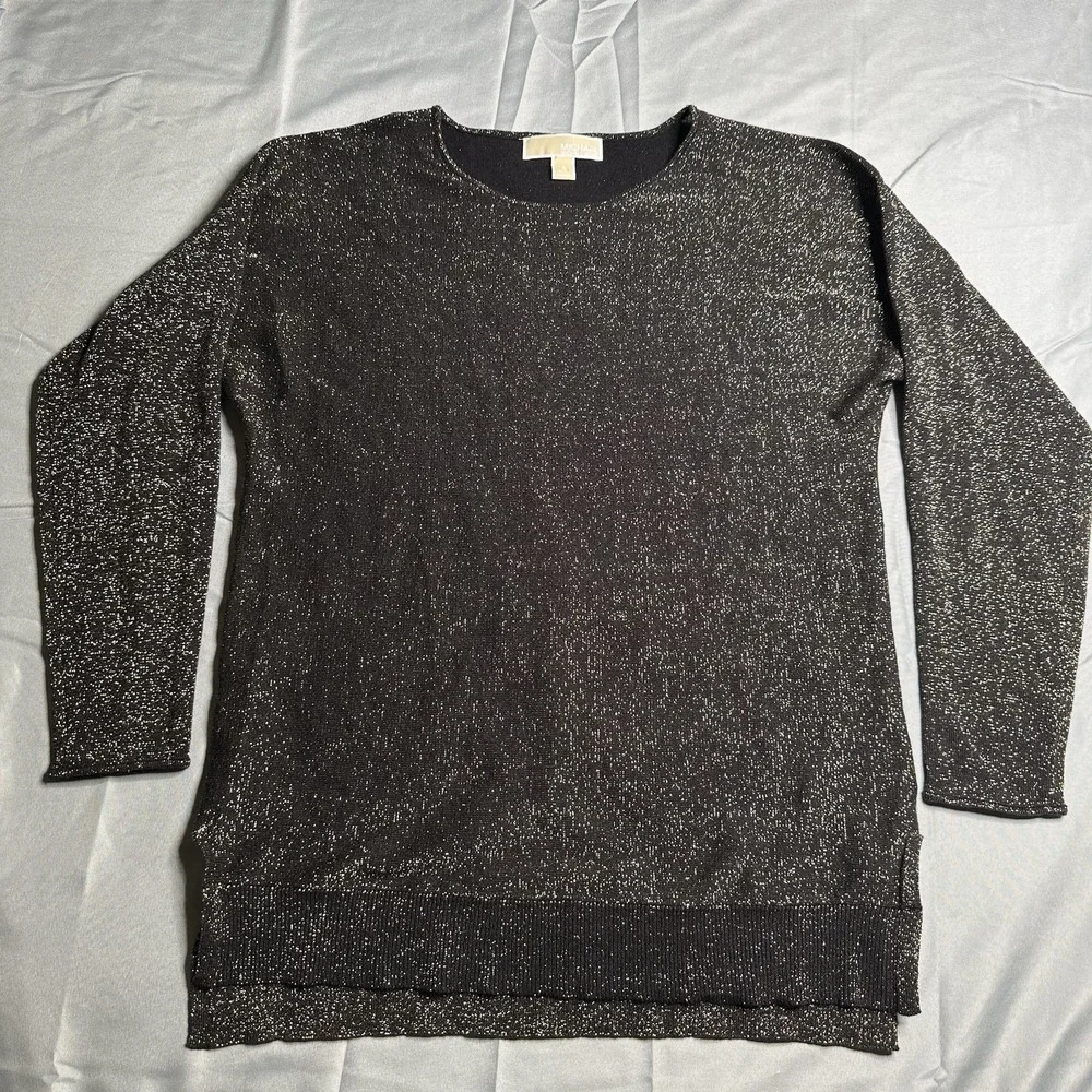 Michael Kors Small Top Black Gold Metallic Thread Shimmery Classy Cotton‎ Blend
